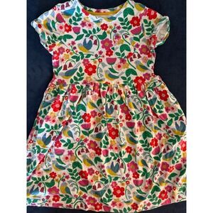 Mini Boden Kids Girls Dress Size 140 10Y Floral Birds Short Sleeve Cotton